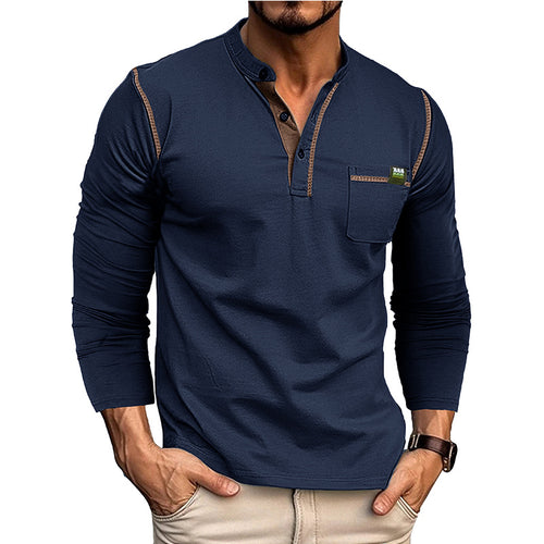 Herren Langärmliges Henley-Shirt mit Brusttasche Echoarchiv