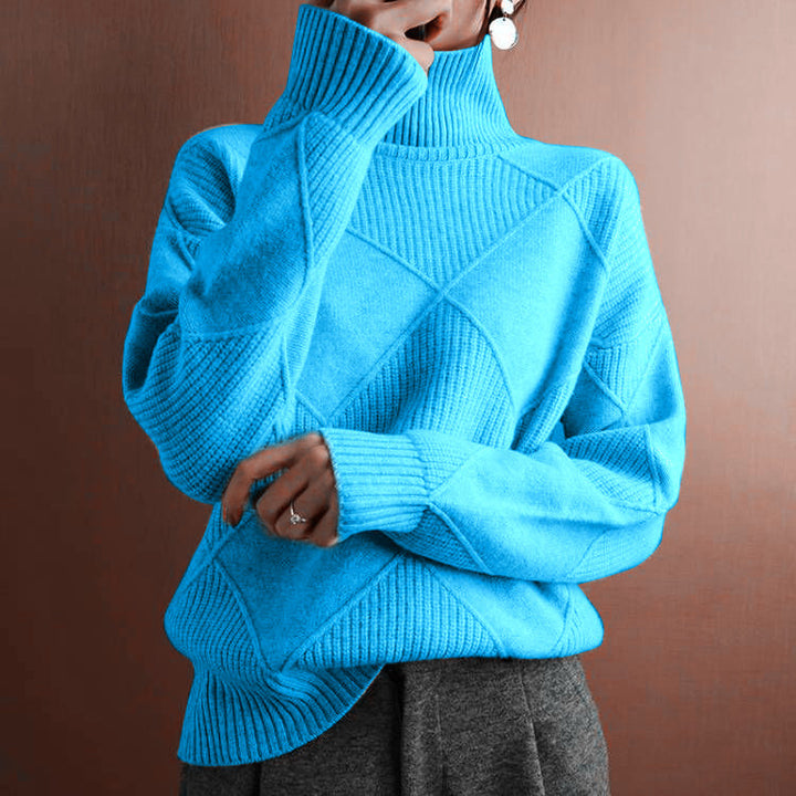 Damen nan weit geschnittener Strickpullover mit hohem Rollkragen und Rautenmuster Echo Archiv