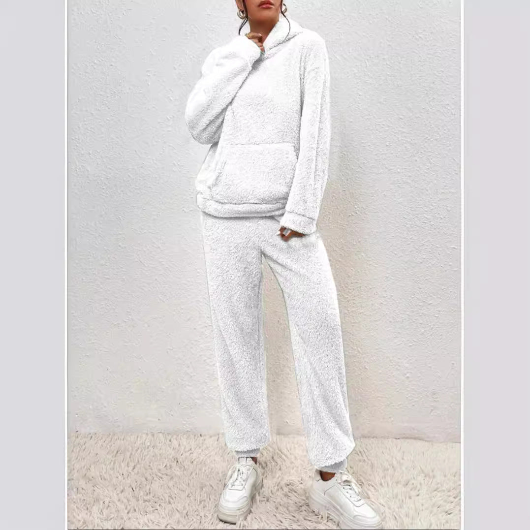 Damen nan kuscheliges Teddy-Fleece Hausanzug-Set mit Kapuze, Kängurutasche und elastischer Jogginghose Echo Archiv
