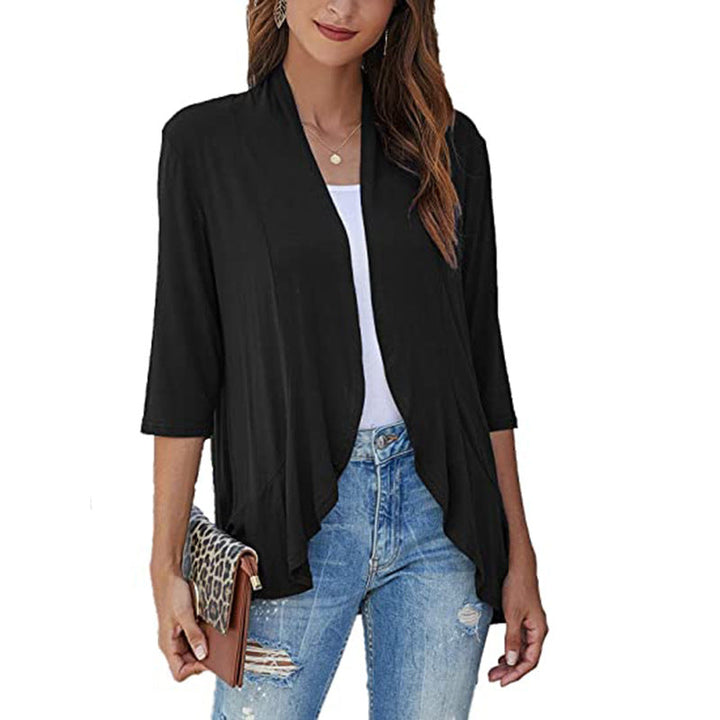 Damen Leichte Chiffonjacke mit Offenen Fronten und 3/4-Ärmeln Echoarchiv