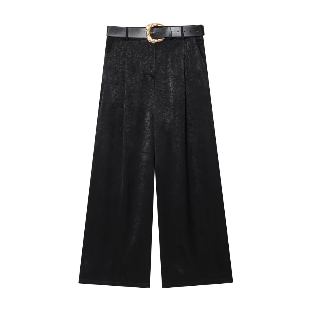 Damen High‑Waist Palazzo‑Hose mit Leoparden‑Print, weitem Bein und Ziergürtel Echo Archiv
