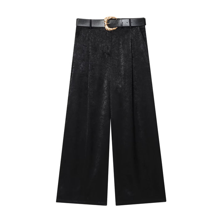 Damen High‑Waist Palazzo‑Hose mit Leoparden‑Print, weitem Bein und Ziergürtel Echo Archiv