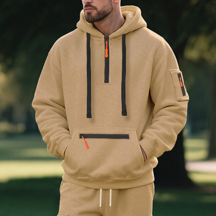 Herren Urbaner Kapuzensweatshirt mit praktischen Taschen und halbem Reißverschluss Echoarchiv