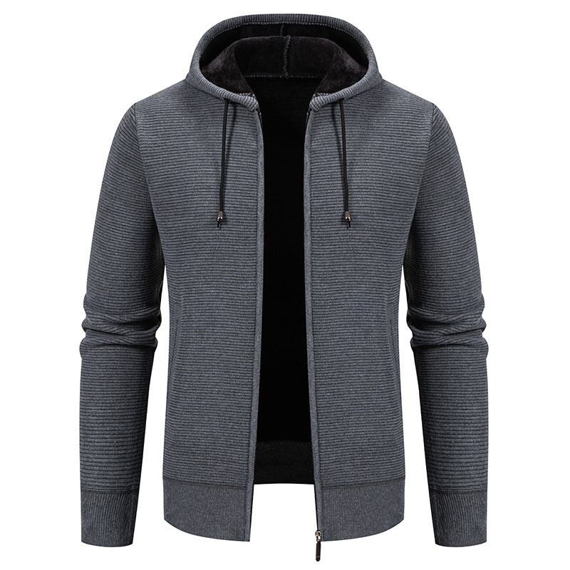 Herren nan strukturierte Reißverschluss-Strickjacke mit gefütterter Kapuze und weichem Teddy-Innenfutter Echo Archiv