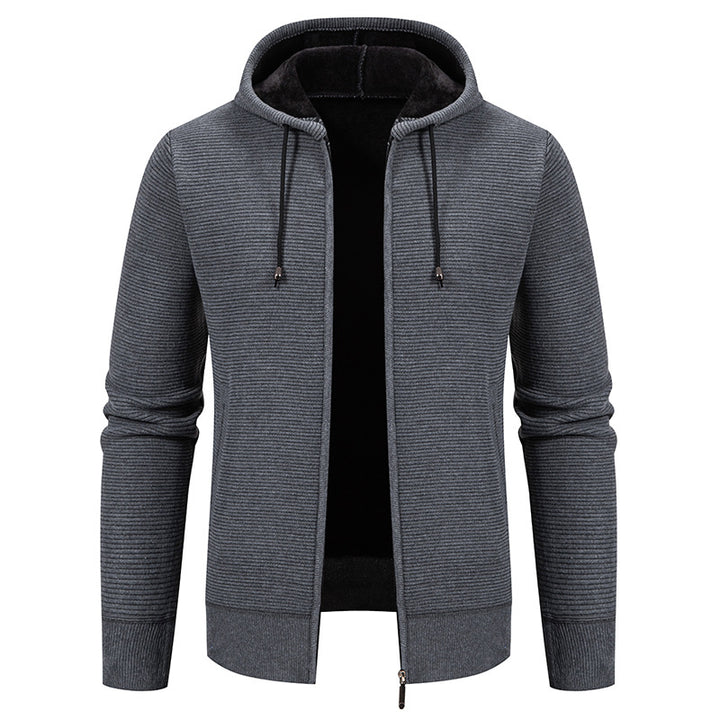 Herren nan strukturierte Reißverschluss-Strickjacke mit gefütterter Kapuze und weichem Teddy-Innenfutter Echo Archiv