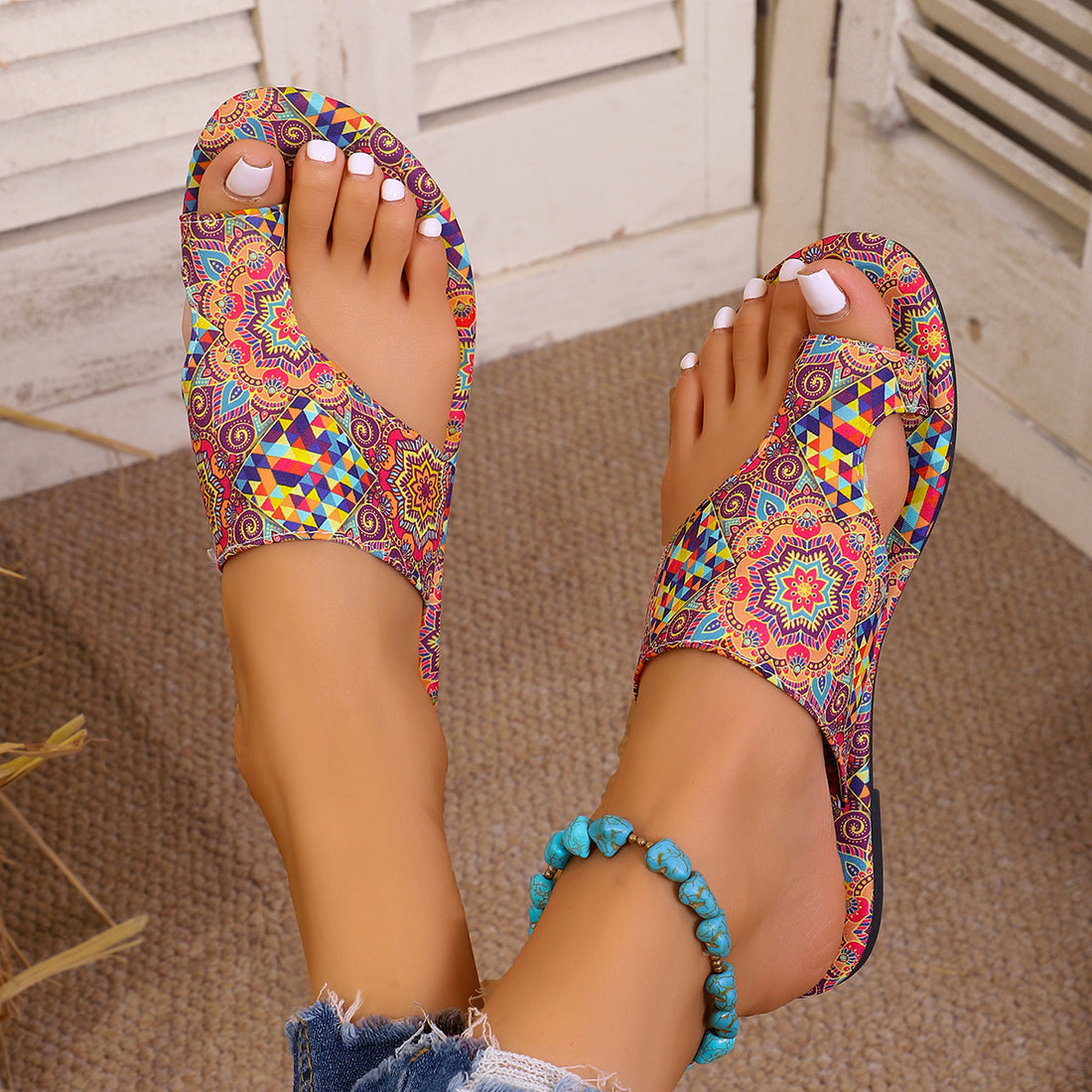 Damen Boho-Zehentrenner Sandalen mit ergonomischem Fußbett – Sorelia