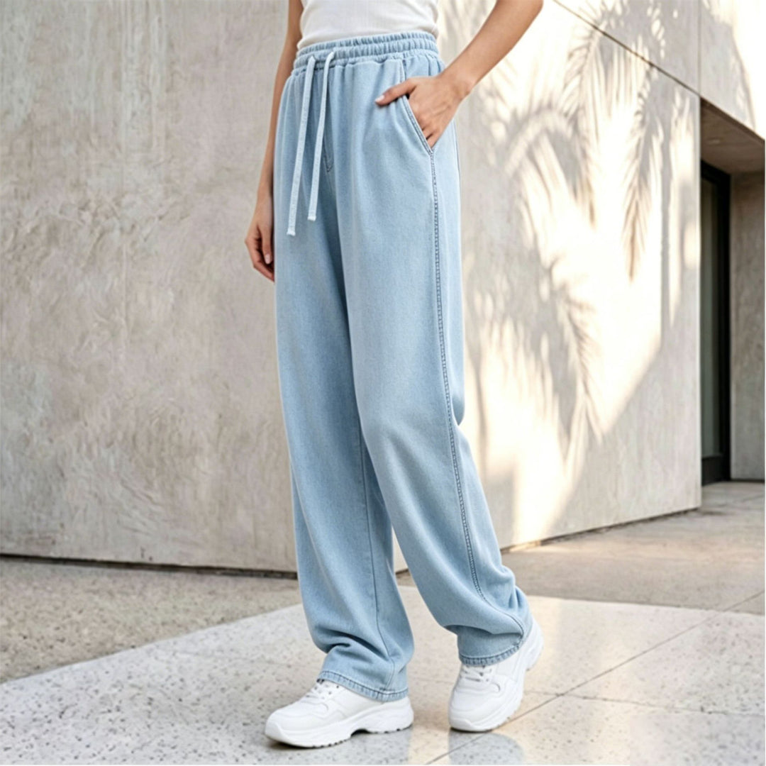 Damen nan weite Loungepalazzo-Hose mit hohem Komfortbund, Kordelzug, seitlichen Eingrifftaschen und dekorativer Seitennaht Echo Archiv