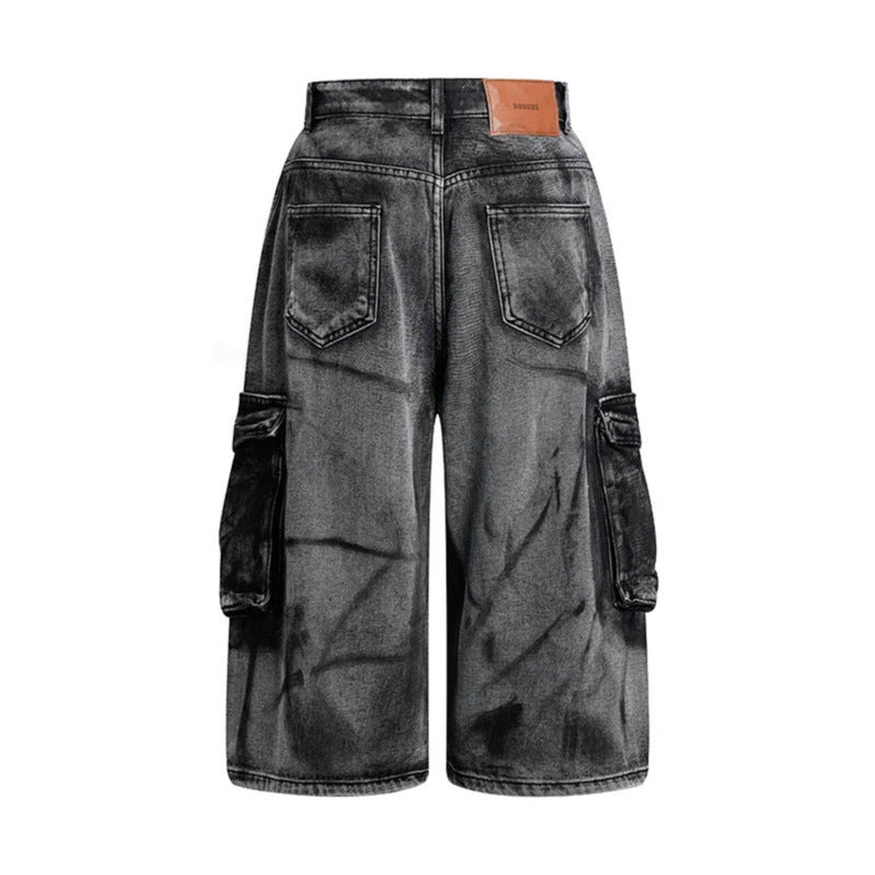 Damen High-Waist Denim-Cargo-Culotte mit weiten Beinen und aufgesetzten Taschen Echoarchiv