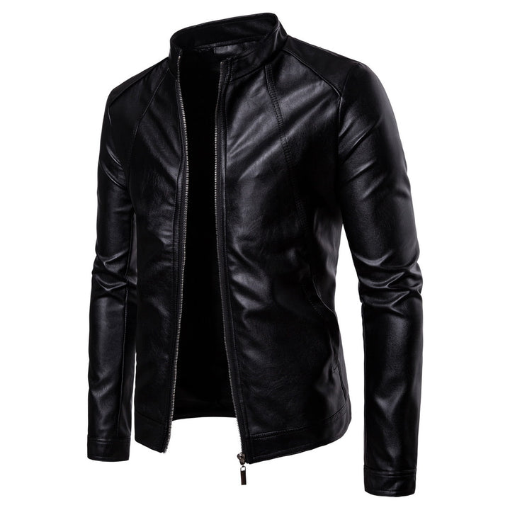 Herren Slim-Fit Biker-inspirierte Kunstlederjacke mit Stehkragen und minimalistischer Nahtführung Echo Archiv