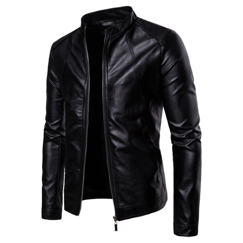Herren Slim-Fit Biker-inspirierte Kunstlederjacke mit Stehkragen und minimalistischer Nahtführung Echo Archiv