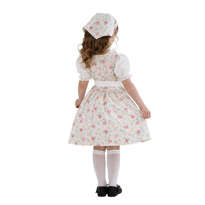 Damen nan traditionelles Dirndlkleid für Mädchen mit bestickter Schürze, Rüschenkragen und passendem Kopftuch Echo Archiv
