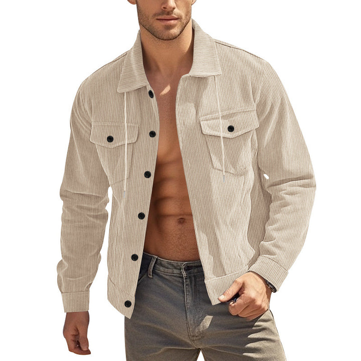 Herren nan lässige fein gerippte Cordjacke mit Stehkragen, Brusttaschen und elastischem Saum Echo Archiv