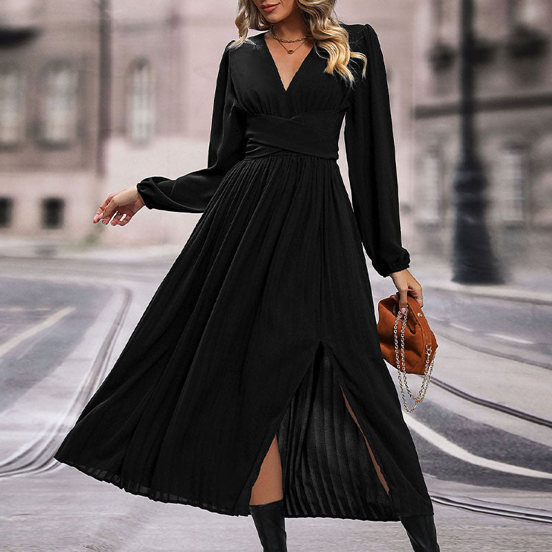 Damen Fließendes Maxikleid mit asymmetrischem Saum und V-Ausschnitt Echo Archiv