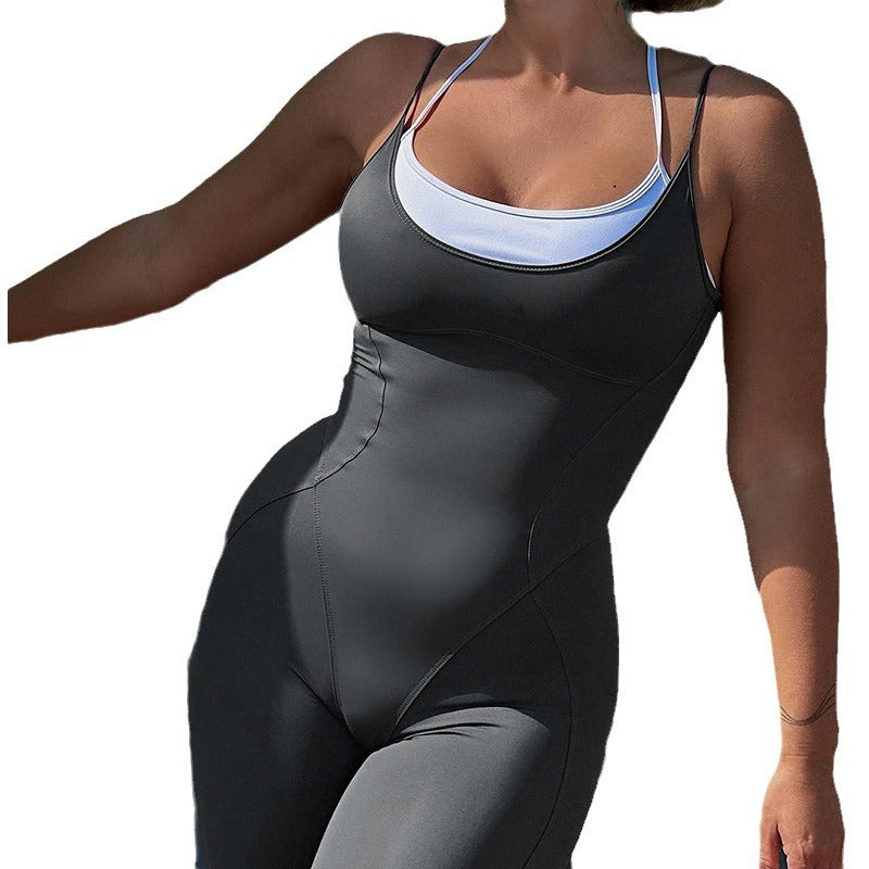 Damen Figurbetonter Jumpsuit mit Trägern und asymmetrischem Saum Echo Archiv