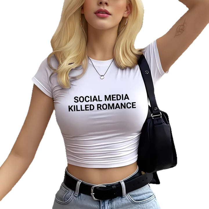 Damen Crop-T-Shirt mit inspirierendem Statement-Print Echo Archiv