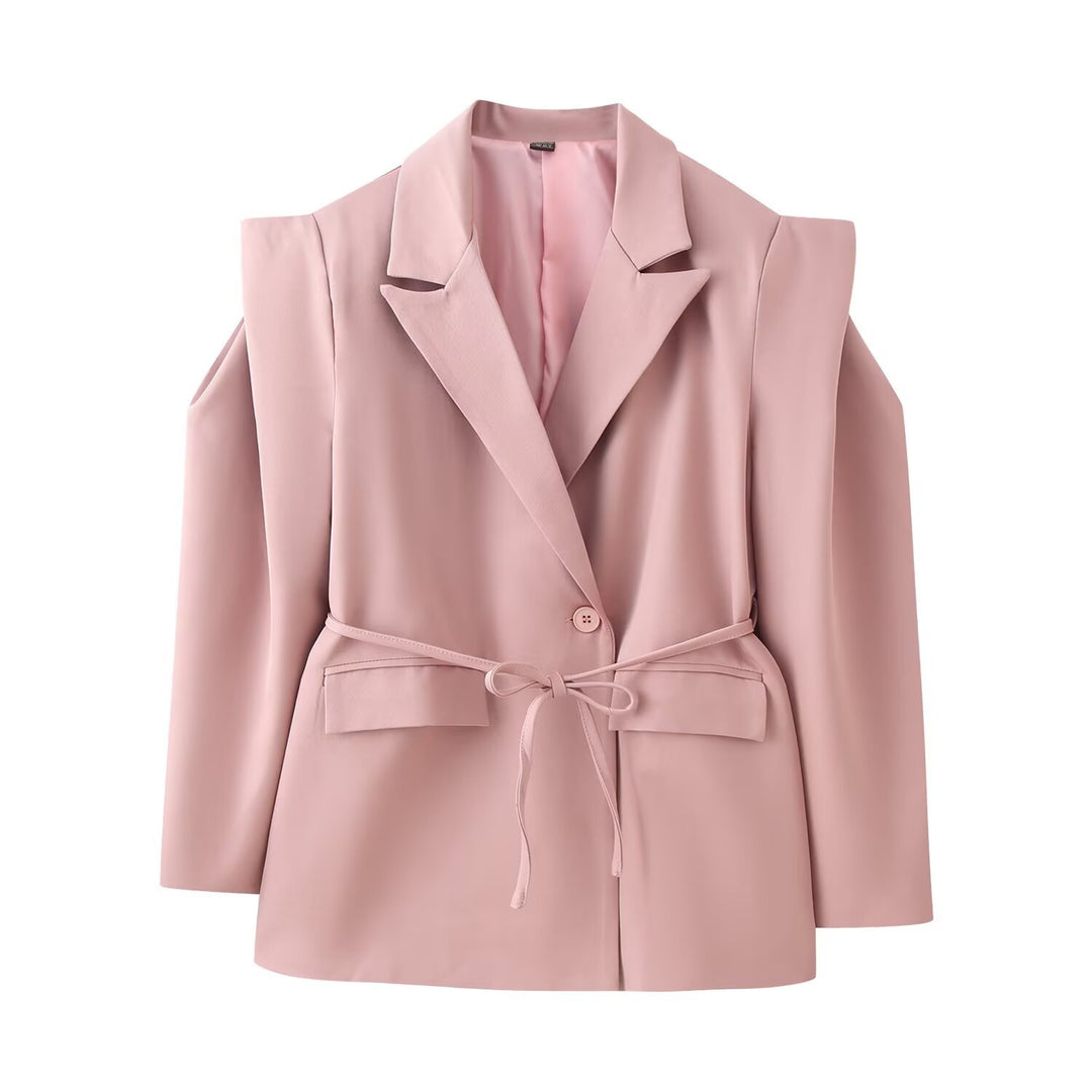 Damen nan taillierter Blazer mit Bindegürtel, Reverskragen und Schulterpolstern Echo Archiv