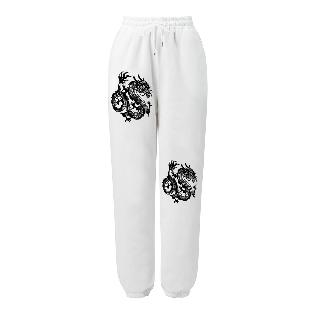 Damen weite Jogginghose hochgeschnitten mit seitlichem Statementprint und elastischem Bund – Avélisse