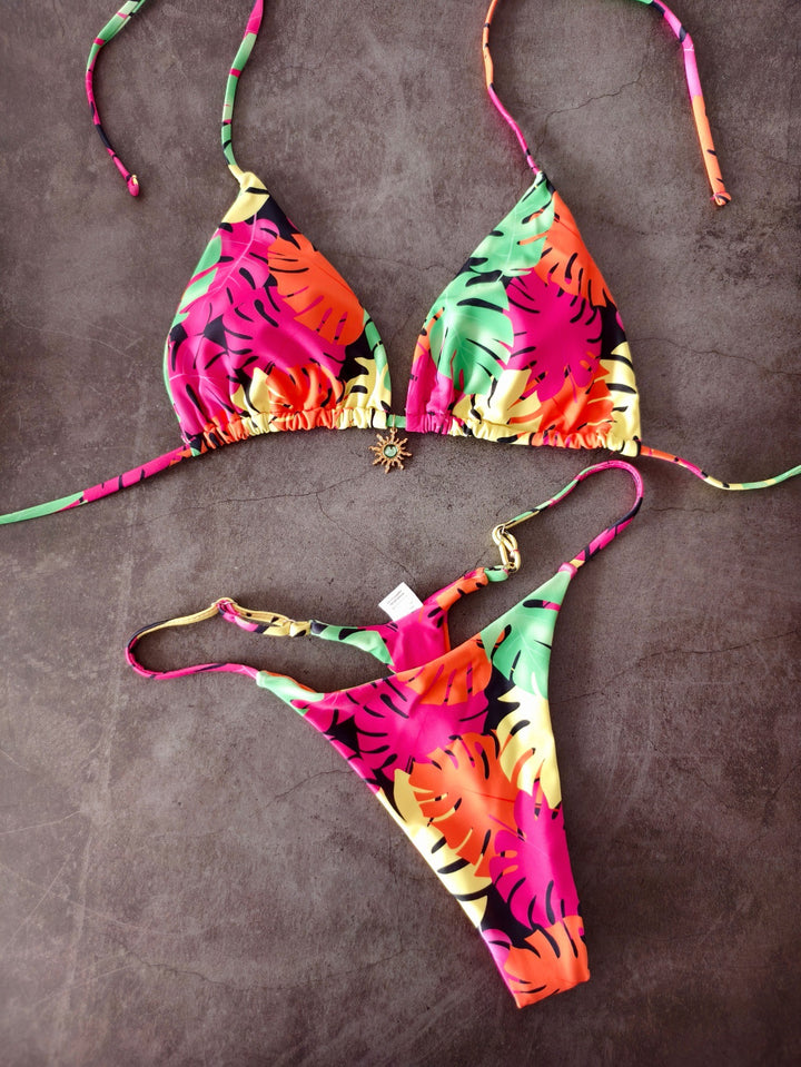 Damen Triangel-Bikini-Set mit seitlicher Schnürung und floralem Muster Echo Archiv