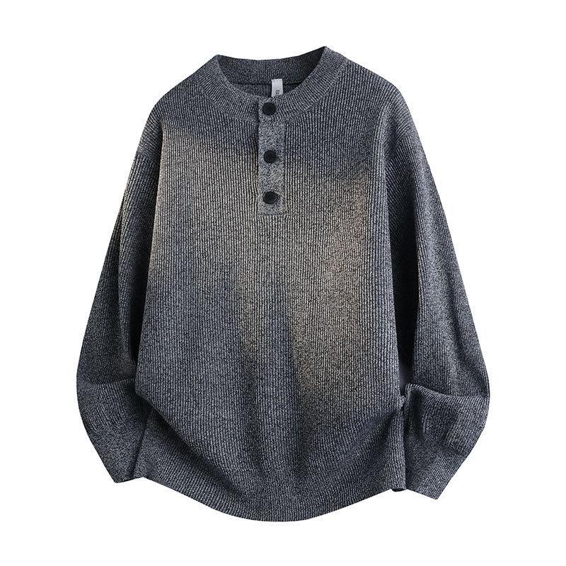 Unisex Oversized Rippen-Henley-Pullover mit verlängertem Rückensaum und 3-Knopf-Leiste Echoarchiv