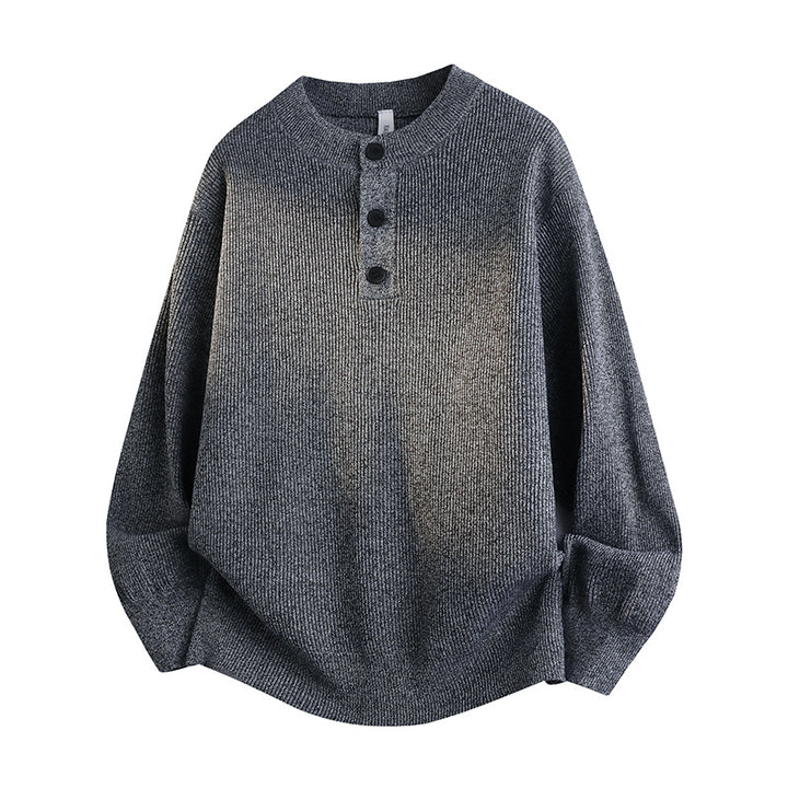 Unisex Oversized Rippen-Henley-Pullover mit verlängertem Rückensaum und 3-Knopf-Leiste Echoarchiv