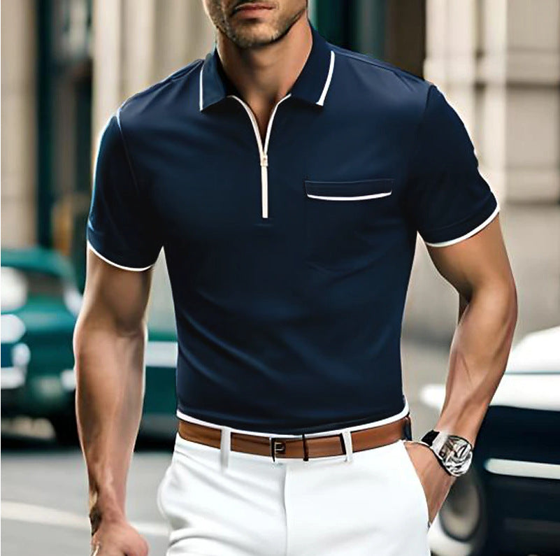 Herren Polohemd mit contrasting Zipper und Brusttasche Echoarchiv