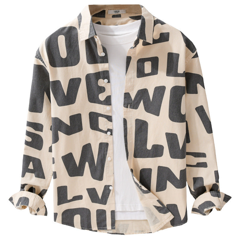 Herren Baumwoll-Overshirt mit Allover-Lettering-Print, Relaxed-Fit und Kentkragen Echoarchiv