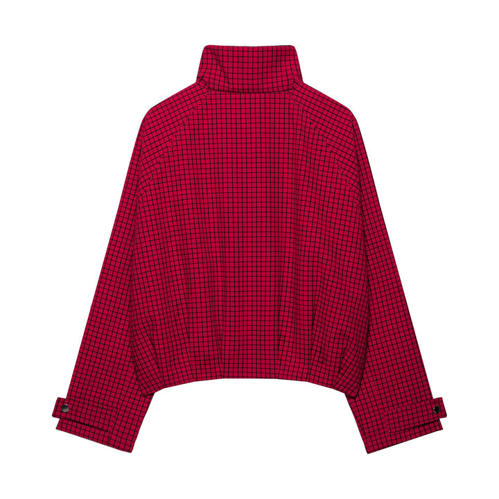 Damen Cropped Übergangsjacke mit hohem Stehkragen, Karomuster und elastischem Saum Echo Archiv