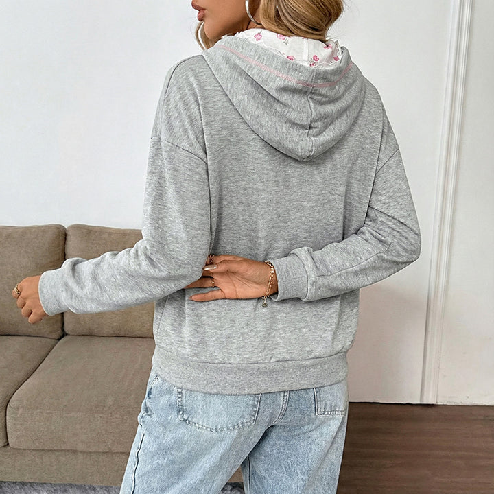 Damen Lässiger Kapuzenpullover mit Spitzeneinsätzen und Kängurutasche Echoarchiv