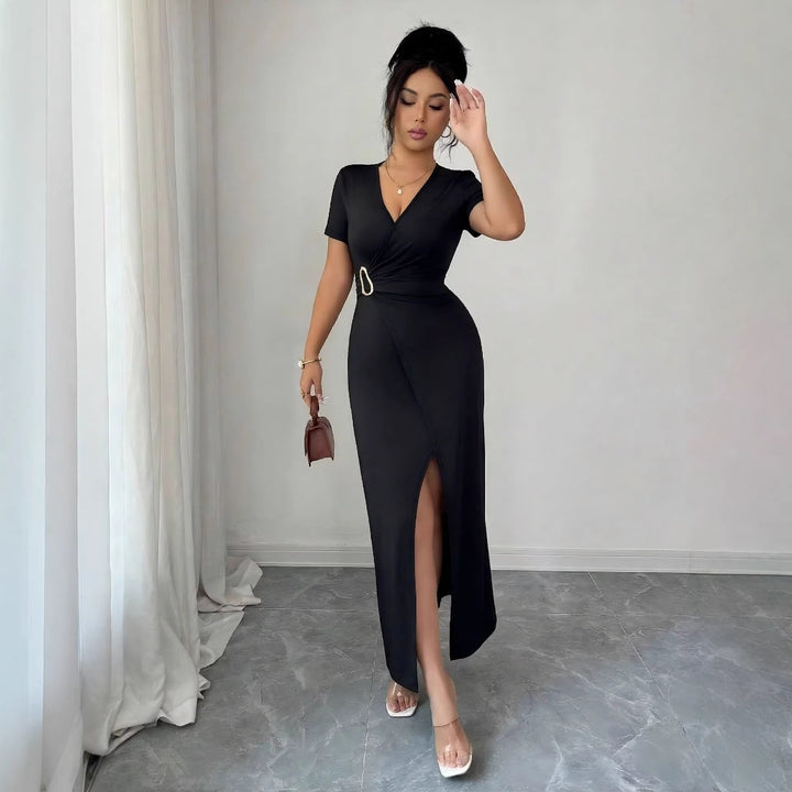 Damen nan figurbetontes Wickel-Midikleid mit V-Ausschnitt, Taillenring und hohem Beinschlitz Echo Archiv