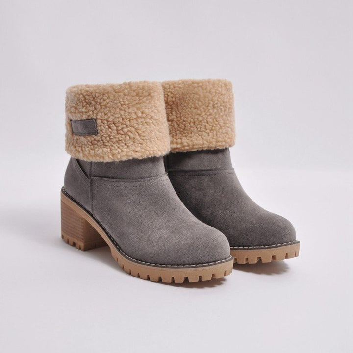 Damen nan gefütterte Kurzstiefelette mit Umschlag-Fellmanschette, Wildlederoptik und robuster Profilsohle Echo Archiv