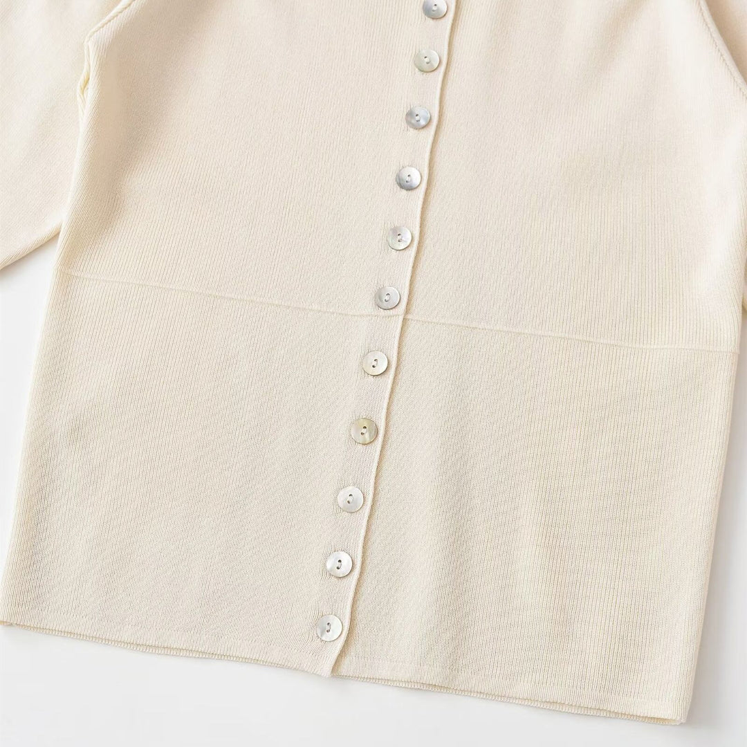 Damen kurzärmlige Strickjacke mit Knöpfen und raffinierter Raffung Echo Archiv