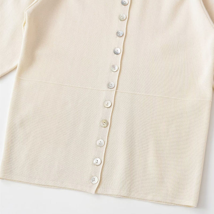 Damen kurzärmlige Strickjacke mit Knöpfen und raffinierter Raffung Echo Archiv