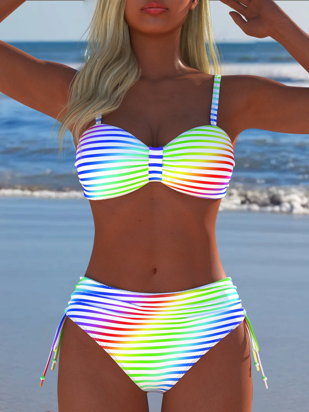 Damen Bikini-Set mit stilvollem Karomuster und goldfarbenen Akzenten Echoarchiv