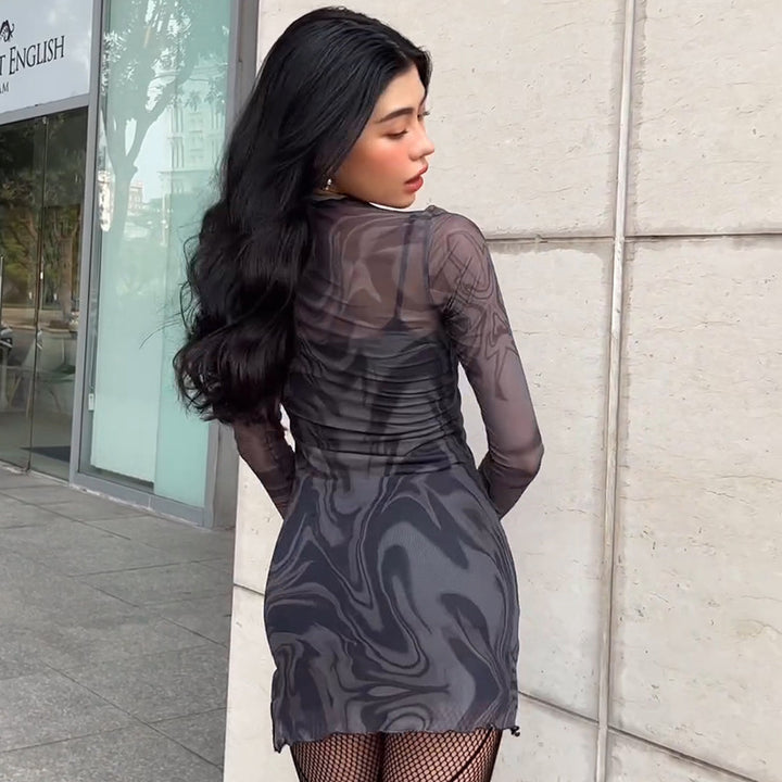 Damen figurbetontes Netzkleid mit marbled Effekt Echo Archiv