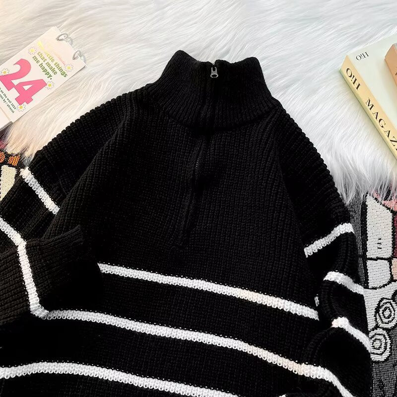Herren Grobstrickpullover mit hohem Kragen und praktischem Reißverschluss Echoarchiv