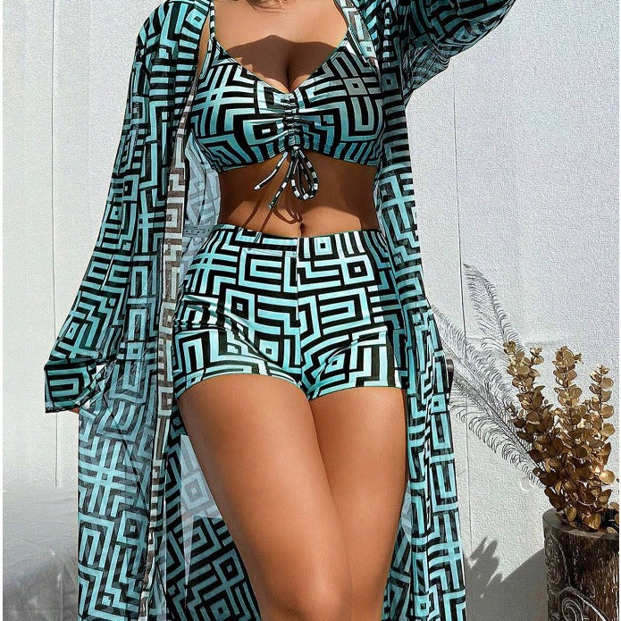 Damen Bunte Bikini- und Kaftan-Kombination Echo Archiv