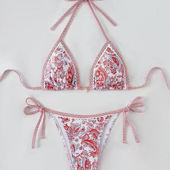 Damen Triangel-Bikini mit floralem Muster und verstellbaren Bindebändern Echo Archiv