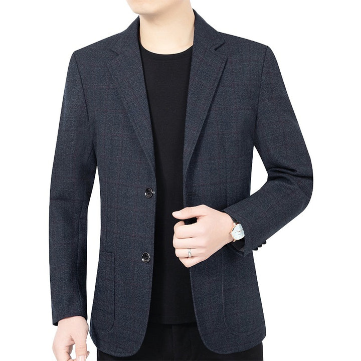 Herren Karierter halbstrukturierter Casual-Blazer aus Wollmix mit aufgesetzten Taschen – Tianoro