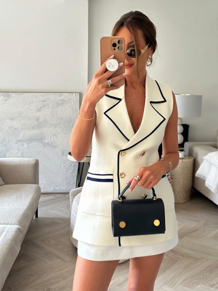 Damen Doppelreihiges Blazer-Minikleid mit Kontrastpaspel Echoarchiv