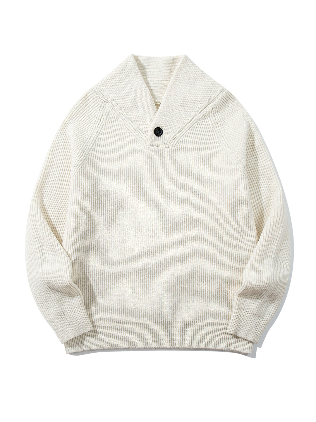 Unisex Gerippter Shawlkragen-Pullover mit Ein-Knopf-Detail Echoarchiv