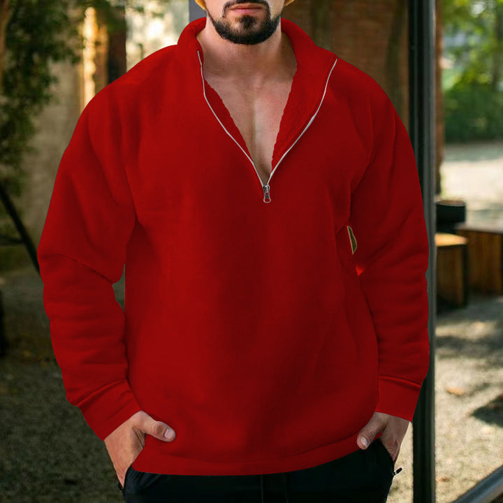 Herren bequemer Stehkragen Pullover mit kurzer Reißverschlussöffnung Echoarchiv