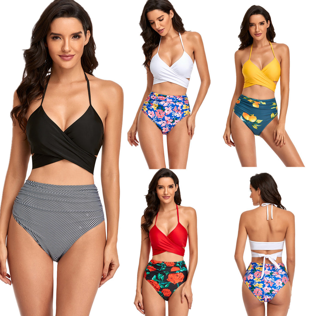 Damen Hochtailliertes Bikini-Set mit Wickeloberteil und floralen Akzenten Echo Archiv