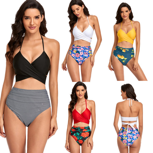 Damen Hochtailliertes Bikini-Set mit Wickeloberteil und floralen Akzenten Echo Archiv