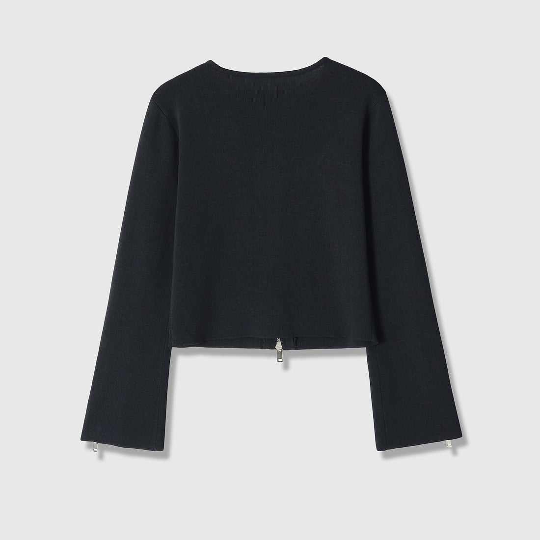 Damen Kurzgeschnittene Feinstrick-Jacke mit Zwei-Wege-Reißverschluss und Ärmelzipper Echoarchiv