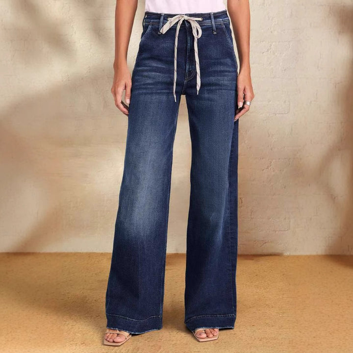 Damen nan hochgeschnittene weitgeschnittene Jeanshose mit Tunnelzugbund und weitem Bein Echo Archiv