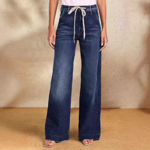 Damen nan hochgeschnittene weitgeschnittene Jeanshose mit Tunnelzugbund und weitem Bein Echo Archiv
