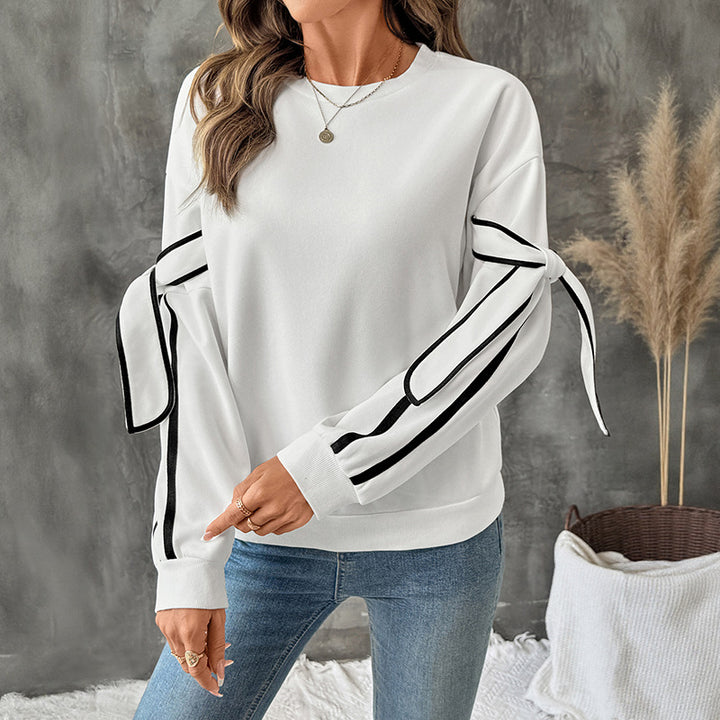 Damen Sweatshirt mit Zierstreifen und Schleifendetail an den Ärmeln – Mavelle