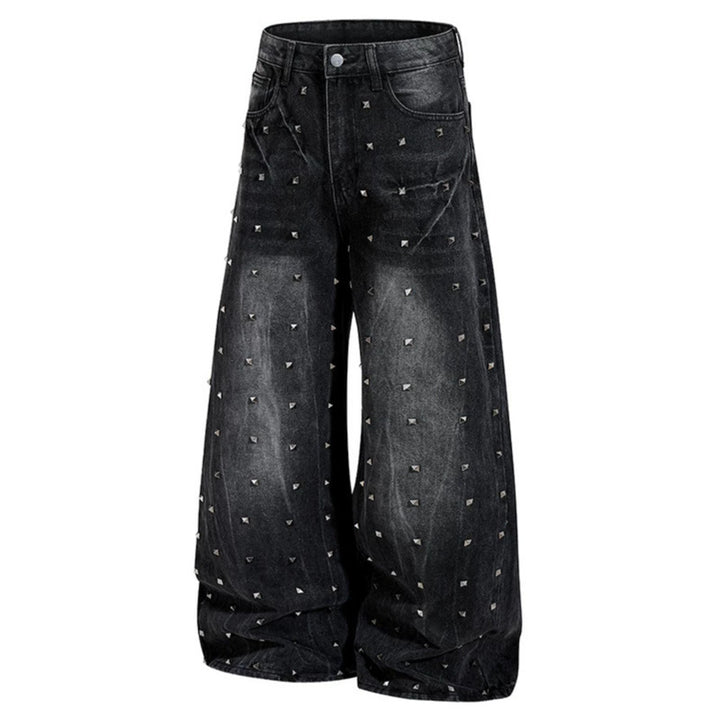 Damen High‑Waist weite Denim‑Culotte mit Metallnieten und Balloon‑Silhouette Echoarchiv