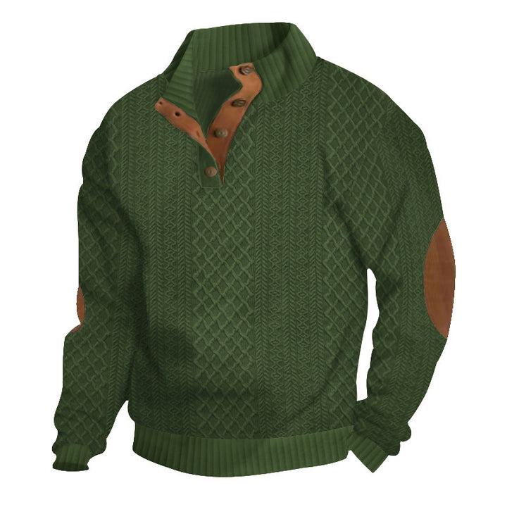 Herren nan grobstrickpullover mit Stehkragen, Knopfleiste und Ellbogenpatches Echo Archiv