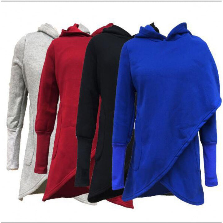 Damen Asymmetrischer Kapuzenpullover mit überlappendem Saum und Eingrifftaschen – Auréline